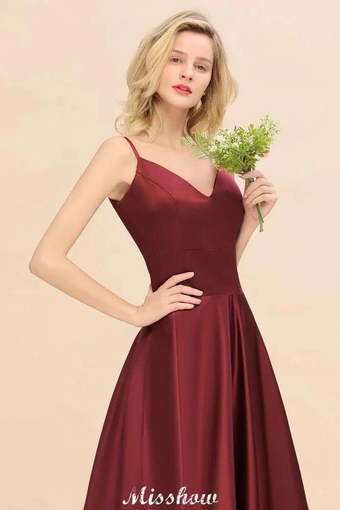 Burgundy Evening Maxi Dress Charming V-Neck Backless Wedding Party Dress by misshow.com