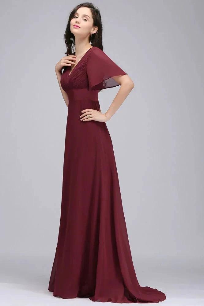 Burgundy Floor-length A-line Chiffon Prom Dress by misshow.com