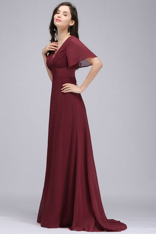 Burgundy Floor-length A-line Chiffon Prom Dress