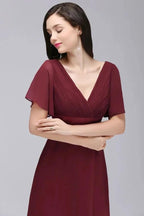 Burgundy Floor-length A-line Chiffon Prom Dress by misshow.com