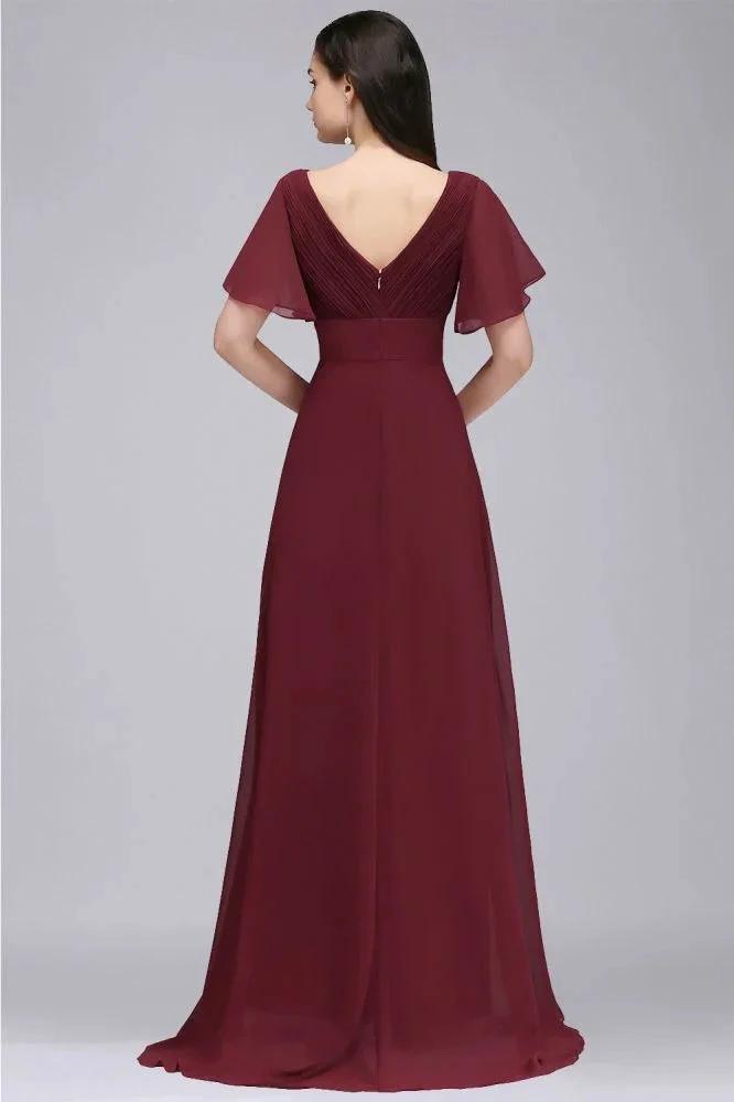 Burgundy Floor-length A-line Chiffon Prom Dress by misshow.com