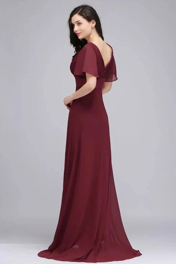 Burgundy Floor-length A-line Chiffon Prom Dress by misshow.com