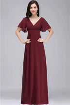 Burgundy Floor-length A-line Chiffon Prom Dress by misshow.com