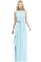 Burgundy Halter A-line Floor Length Bridesmaid Dresses with Bow Sash by misshow.com