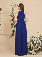 Burgundy Halter A-line Floor Length Bridesmaid Dresses with Bow Sash by misshow.com