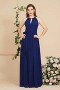 Burgundy Halter A-line Floor Length Bridesmaid Dresses with Bow Sash by misshow.com