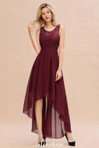Burgundy Hi-Lo Evening Party Dress Sleeveless Lace Bridesmaid Dress by misshow.com