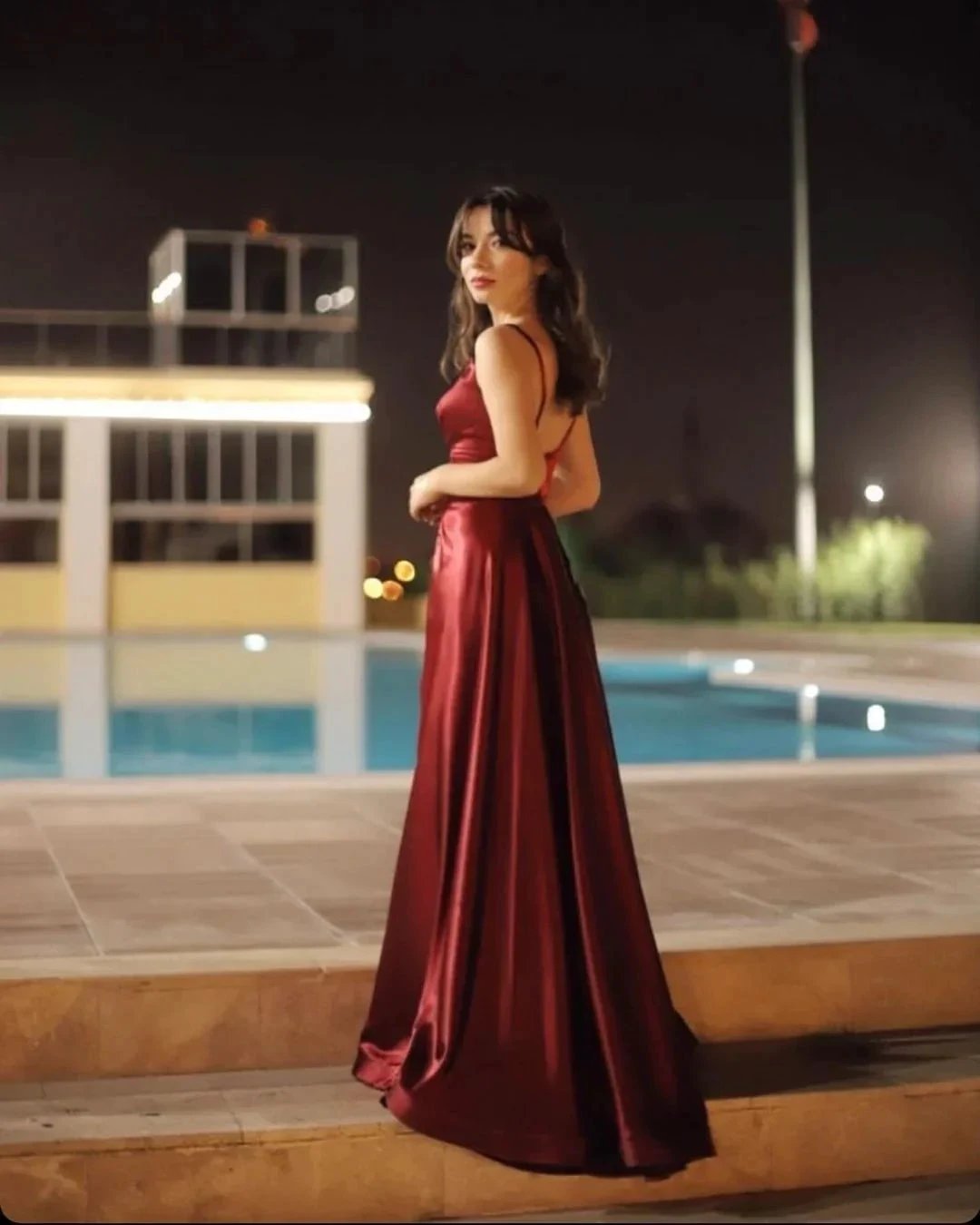 Burgundy Long A-line V-neck Backless Prom Dress With Slit by BIZTUNNEL