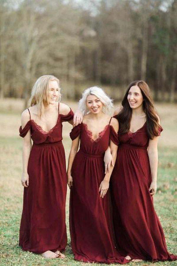Burgundy Long Chiffon Bridesmaid Dress Wedding Party Dress BD070 by pgmdress