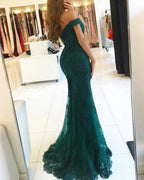 Burgundy Long Mermaid Off the Shoulder Tulle Beaded Lace Prom Dresses by BIZTUNNEL
