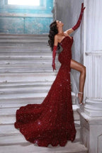 Biztunnel Sparkling Long Strapless Sleeveless Mermaid Prom Dress with Sequins by BIZTUNNEL