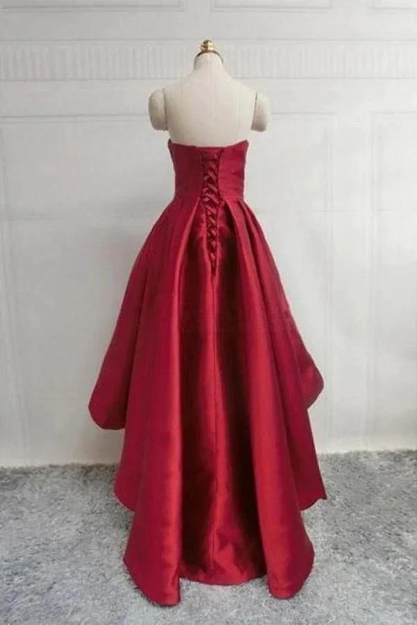 Burgundy Sweetheart Satin High Low Homecoming Dresses Short Prom Dress PD303 by pgmdress