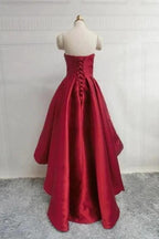 Burgundy Sweetheart Satin High Low Homecoming Dresses Short Prom Dress PD303 by pgmdress