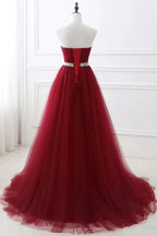 Burgundy Tulle A-line Sweetheart Prom Dress by misshow.com