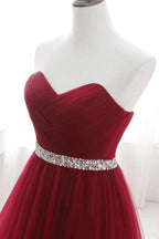 Burgundy Tulle A-line Sweetheart Prom Dress by misshow.com