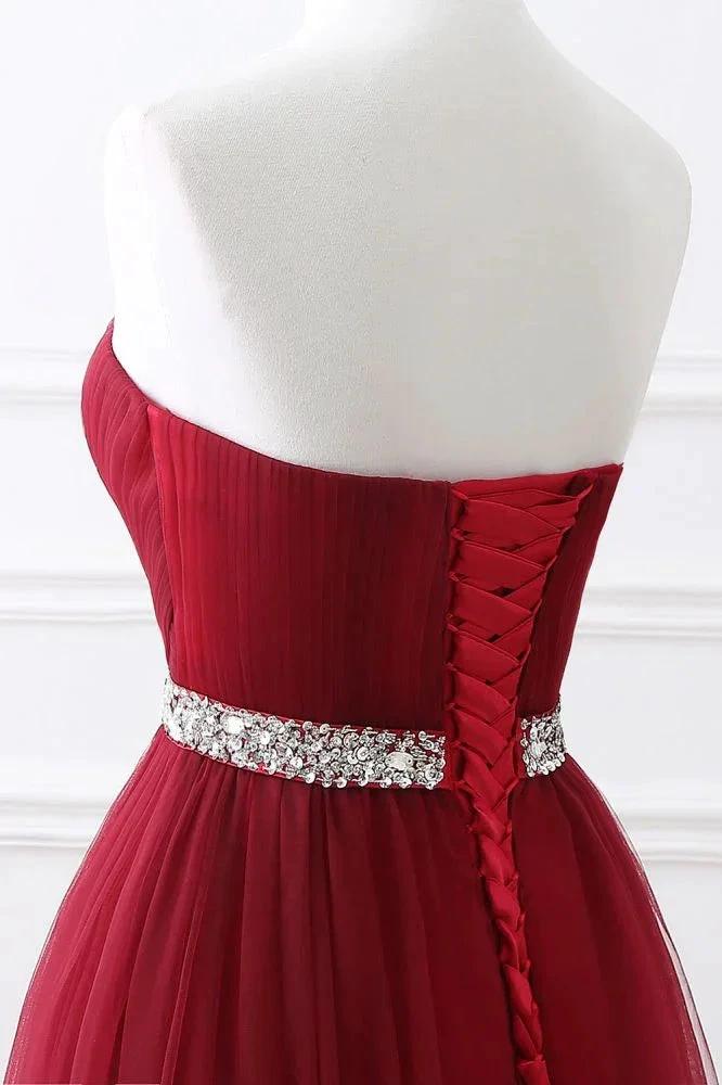Burgundy Tulle A-line Sweetheart Prom Dress by misshow.com