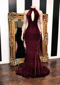 Burgundy Velvet Mermaid Long Evening Gowns by misshow.com