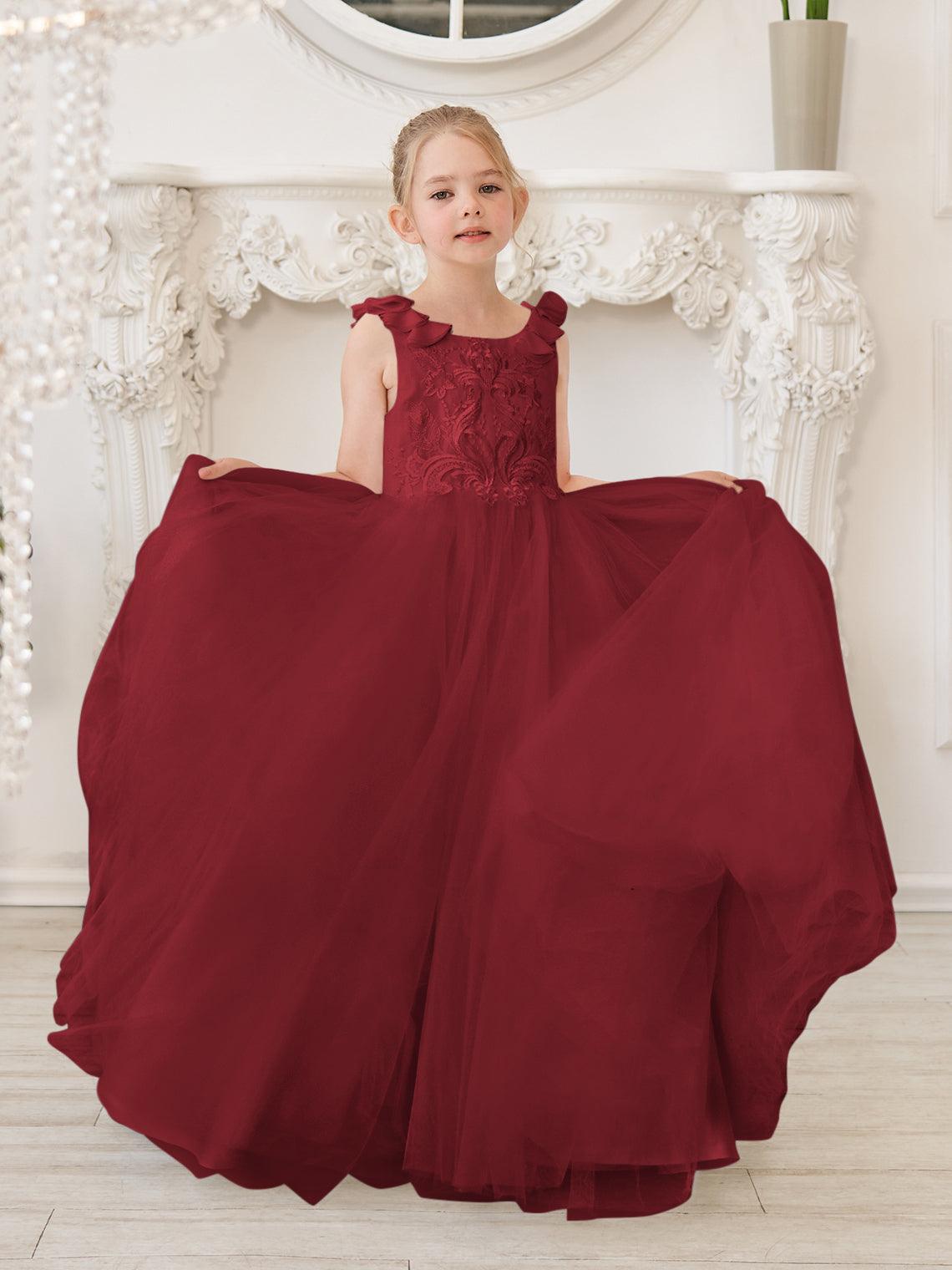 Elegant White Tulle Flower Girl Dress with Sweep Train - photo 6
