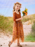 Burnt Orange Lace Tulle Embroidered Ankle Length Flower Girl Dress - photo 1