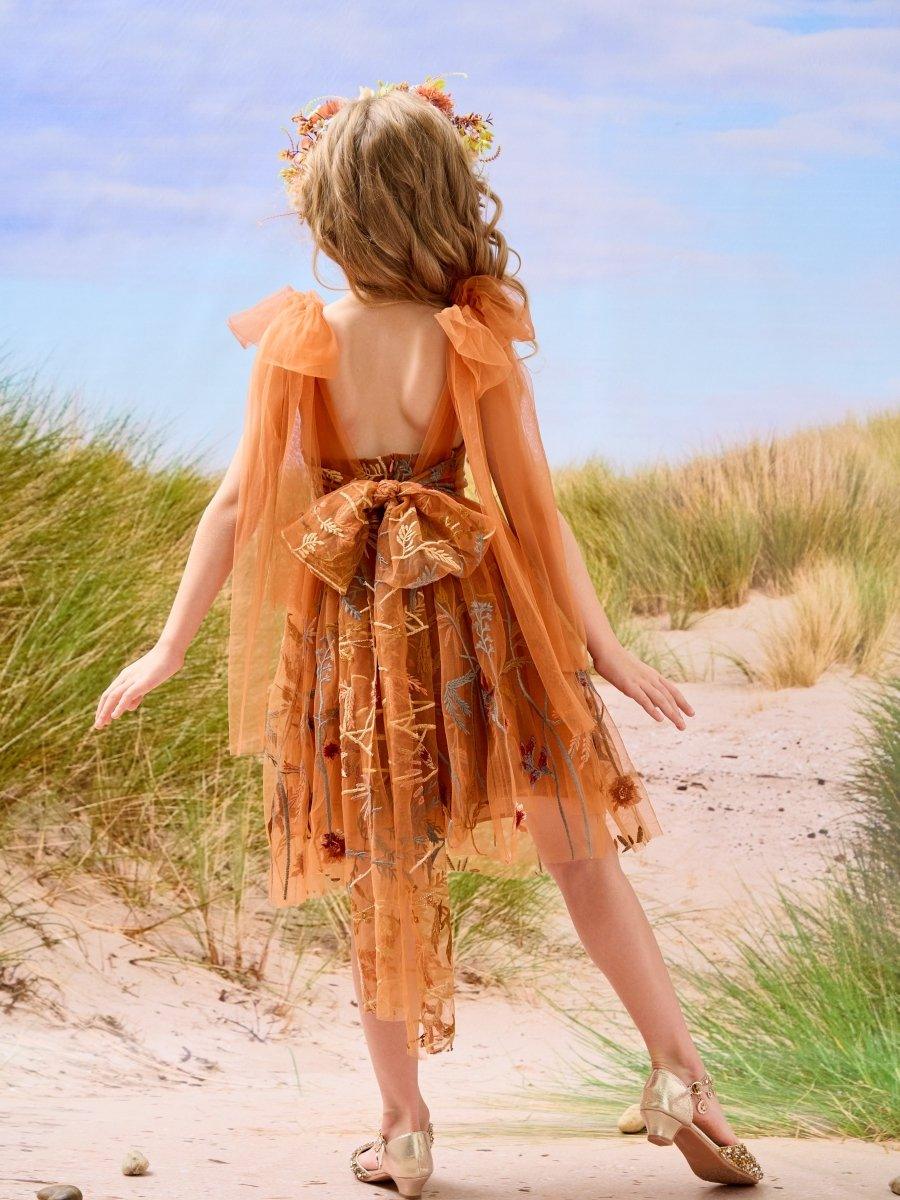 Burnt Orange Lace Tulle Embroidered Toddler Knee Length Flower Girl Dress - photo 5