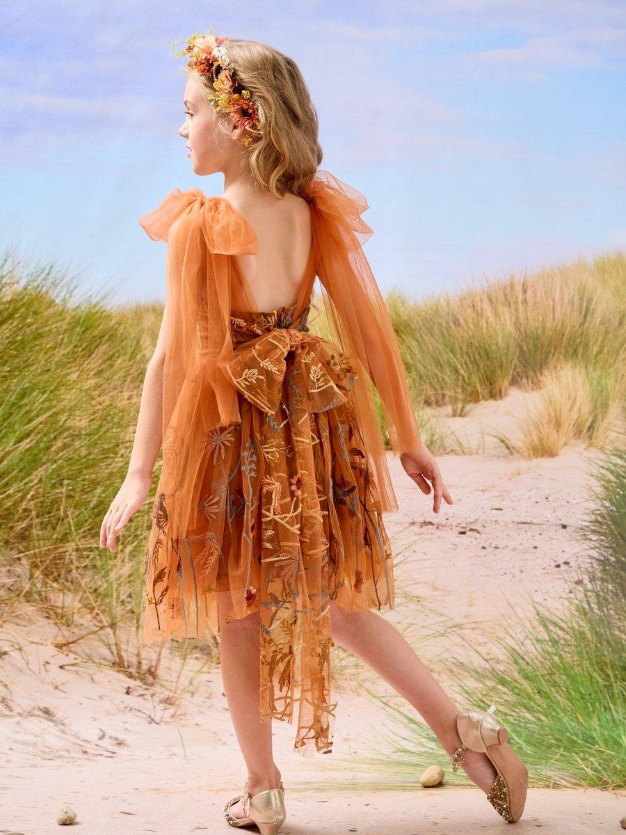 Burnt Orange Lace Tulle Embroidered Toddler Knee Length Flower Girl Dress - photo 2
