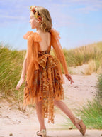 Burnt Orange Lace Tulle Embroidered Toddler Knee Length Flower Girl Dress - photo 2