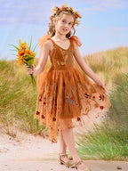 Burnt Orange Lace Tulle Embroidered Toddler Knee Length Flower Girl Dress - photo 1