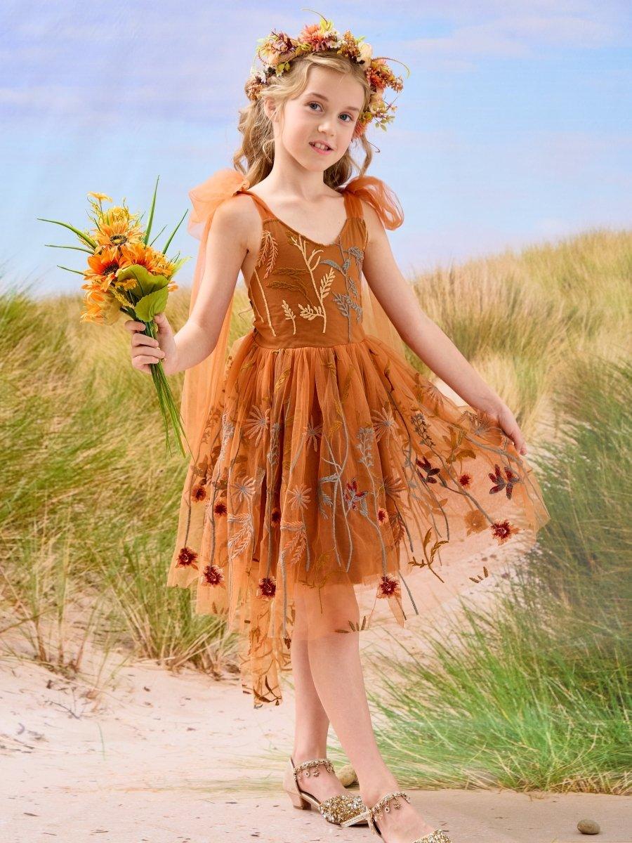 Burnt Orange Lace Tulle Embroidered Toddler Knee Length Flower Girl Dress - photo 1