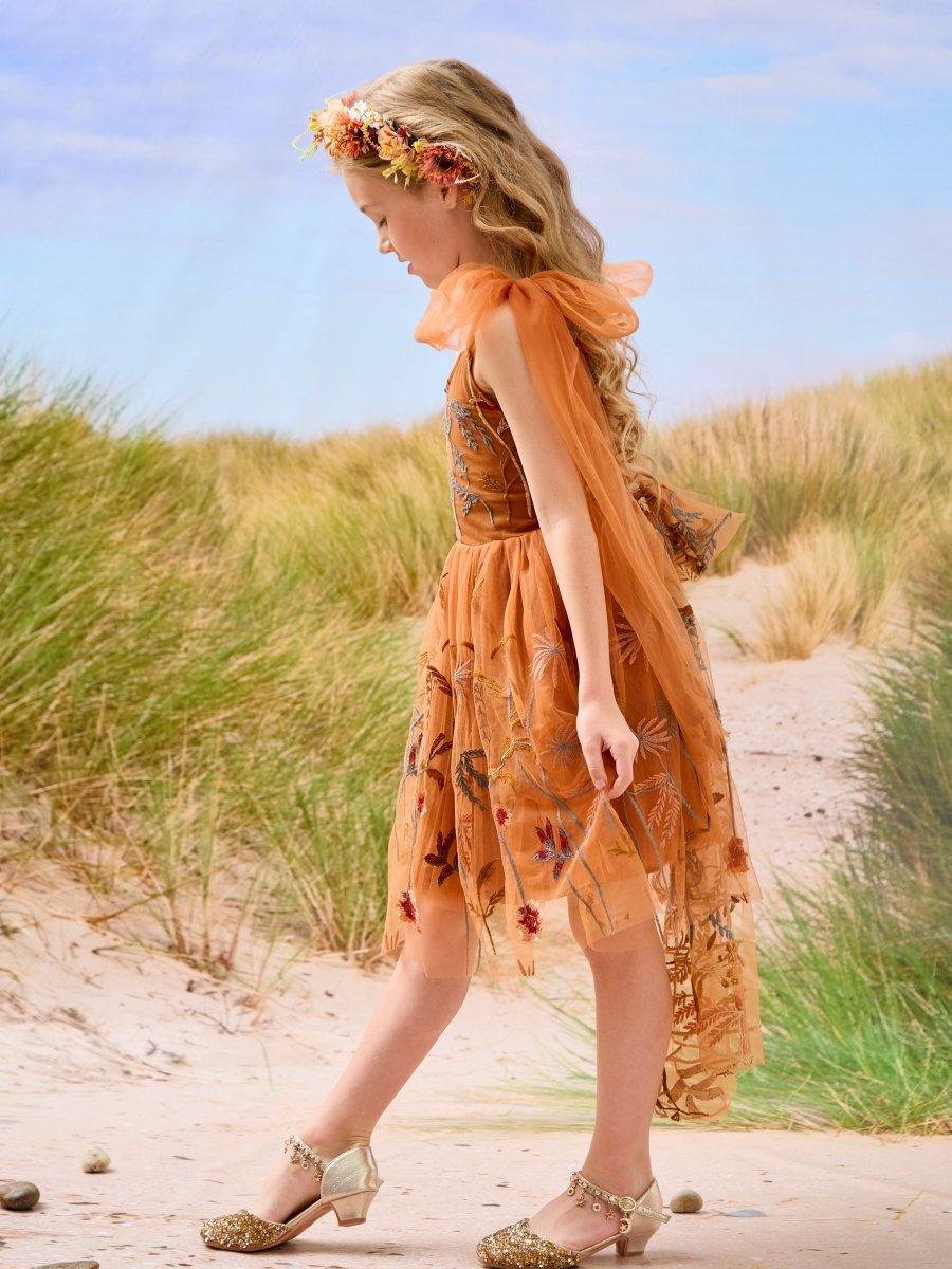 Burnt Orange Lace Tulle Embroidered Toddler Knee Length Flower Girl Dress - photo 4