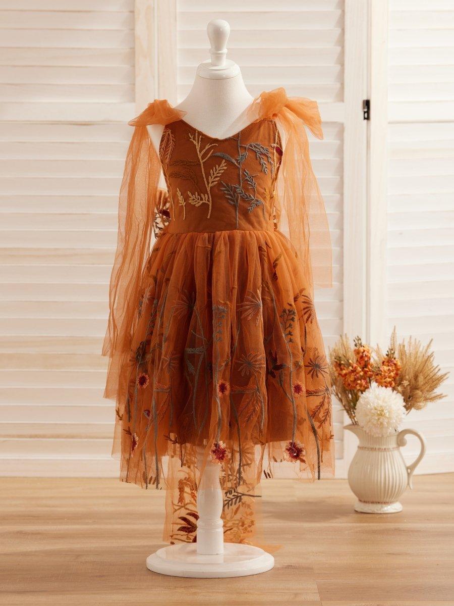 Burnt Orange Lace Tulle Embroidered Toddler Knee Length Flower Girl Dress - photo 6