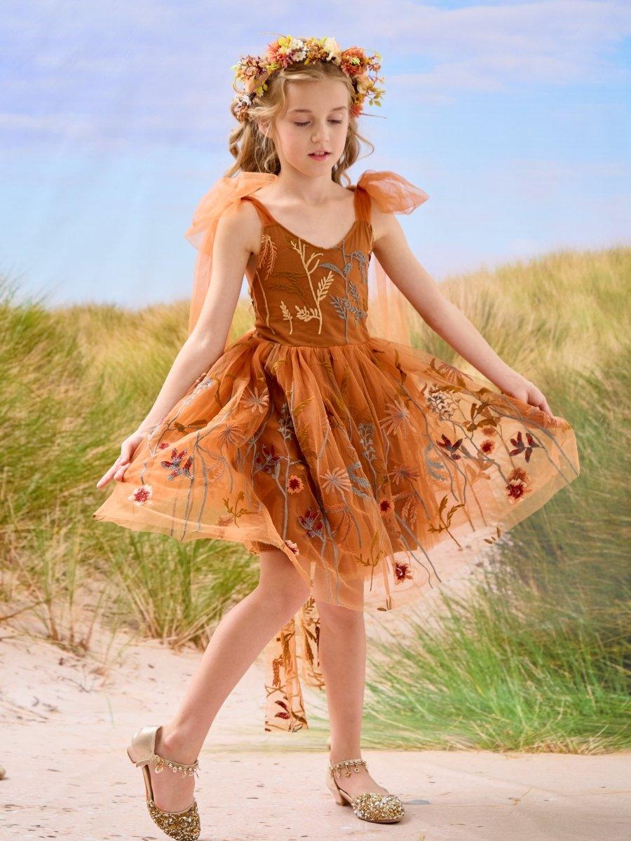 Burnt Orange Lace Tulle Embroidered Toddler Knee Length Flower Girl Dress - photo 3