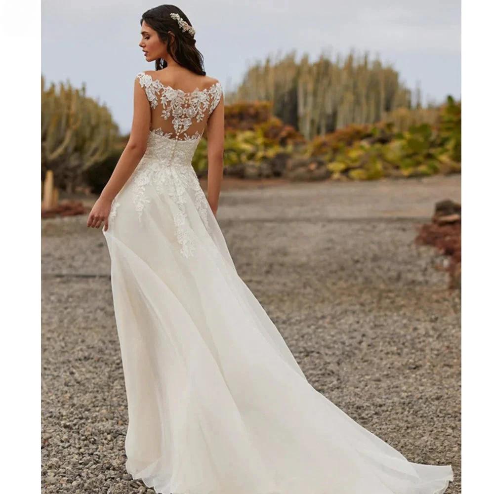 Simple A Line Wedding Dresses 2023 Sexy V Neck Sleeveless Lace Appliques Sweep Train For Women Bridal Gowns Buttons Back Robes by payinti
