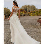 Simple A Line Wedding Dresses 2023 Sexy V Neck Sleeveless Lace Appliques Sweep Train For Women Bridal Gowns Buttons Back Robes by payinti