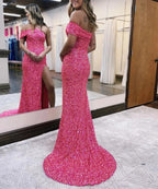 Glitter Mermaid One Shoulder Pink Long Prom Dress With Slit by KissProm