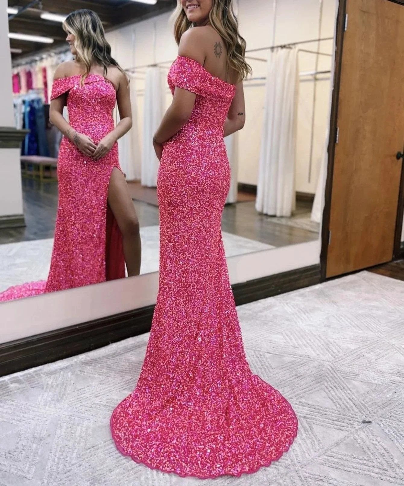 Glitter Mermaid One Shoulder Pink Long Prom Dress With Slit by KissProm