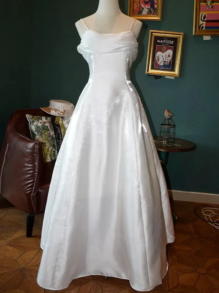 Elegant White Satin Spaghetti Straps Prom Dress Fairy A Line Princess Dress Evening Gown Y7556 by simplepromdress