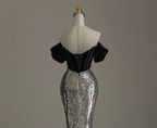 Chic Silver Mermaid Sequins Off the Shoulder Beading Prom Dress Evening Dress Y7613 by simplepromdress