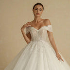 Ivory Beading Princess Wedding Dresses For Bride Off The Shoulder Sleeveless Women Glitter Ball Bridal Gown Robes by payinti