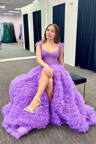 Ingrid | Vestido de fiesta largo de tul con escote en forma de corazón y abertura en la espalda