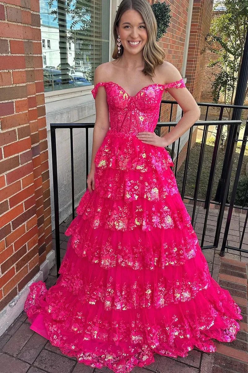 Leona |Princess Off the Shoulder Sequined Lace Prom Dress by KissProm