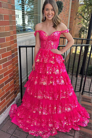 Leona | Schulterfreies Ballkleid im Prinzessinnen-Stil mit Pailletten und Spitze