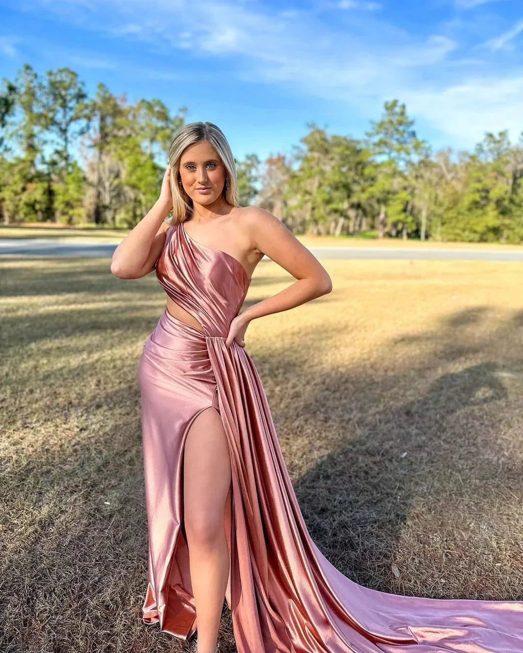 Shannon | Charming Mermaid One Shoulder Satin Prom Dresses with Slit by KissProm