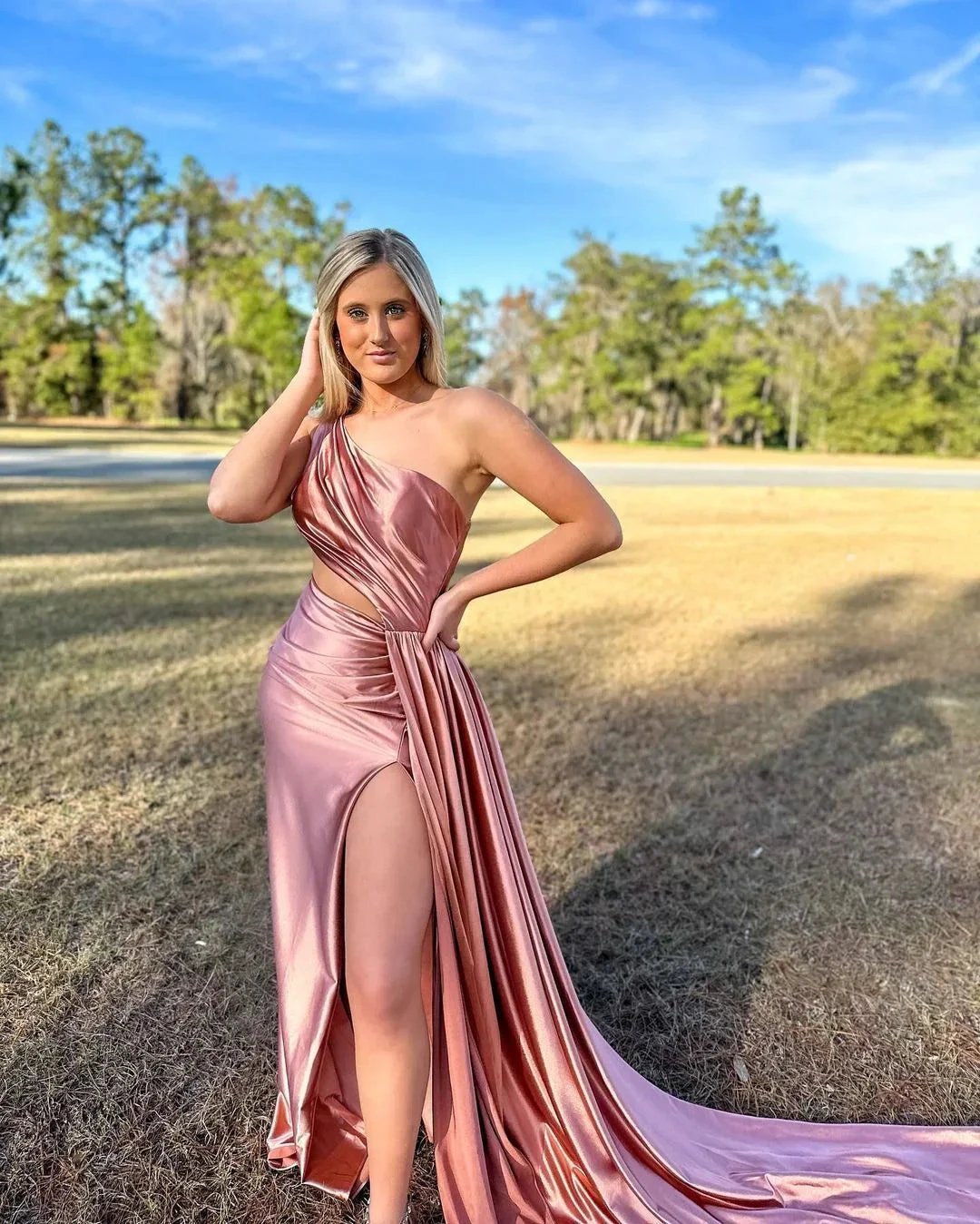 Shannon | Charming Mermaid One Shoulder Satin Prom Dresses with Slit by KissProm