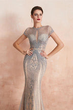 Glamorous Mermaid Beadings Long Prom Dress With Short Sleeves by BIZTUNNEL