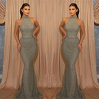 Long Halter Mermaid Sleeveless Evening Prom Dress by BIZTUNNEL