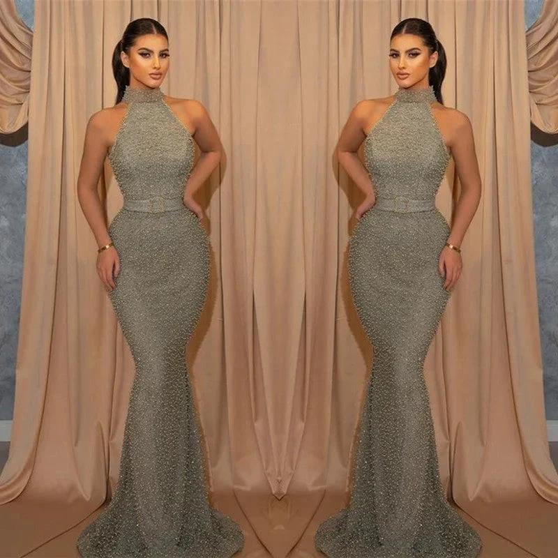 Long Halter Mermaid Sleeveless Evening Prom Dress by BIZTUNNEL