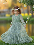Lace Ankle-length Sage Green Boho Flower Girl Dress - photo 4