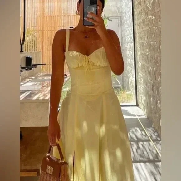Lovely Yellow Long Prom Dress A Line Satin Party Evening Gown Y7578 by simplepromdress