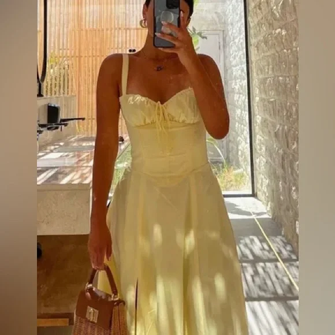 Precioso vestido de fiesta largo amarillo de satén de corte A, vestido de noche Y7578