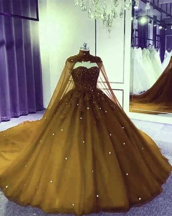 Sweetheart Tulle Lace Ball Gown With Cape, Princess Dress Y742 by simplepromdress
